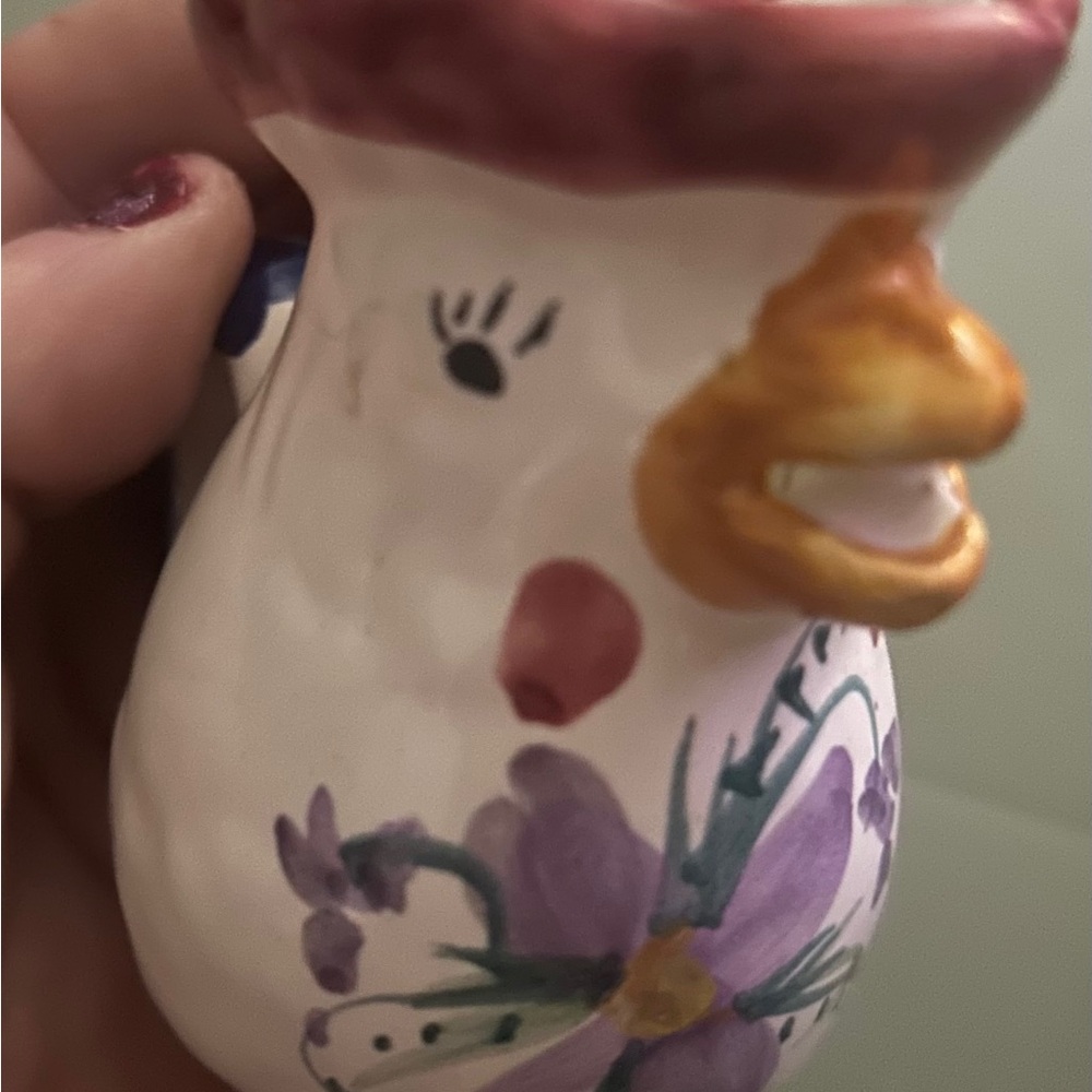 Vietri Ceramic Chicken Vase - Purple and Orange Accents